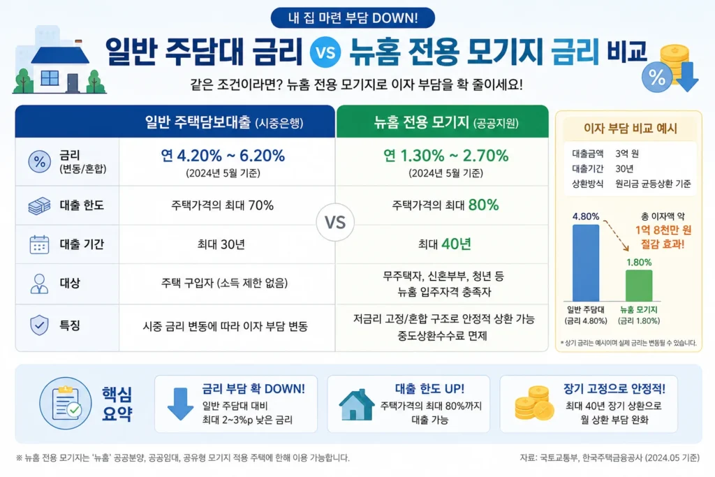 new-home-mortgage-interest-rate-compare 뉴홈 전용 모기지 대출 금리 한도 비교 조건