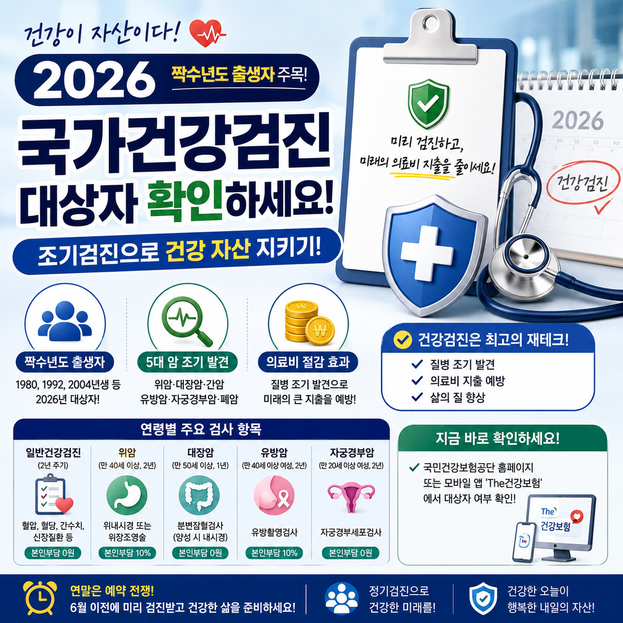 2026 국가건강검진 대상자 조회 방법, 짝수년도 출생자 건강검진, 무료 건강검진 항목, 암검진 대상자 확인, 국민건강보험 건강검진 안내