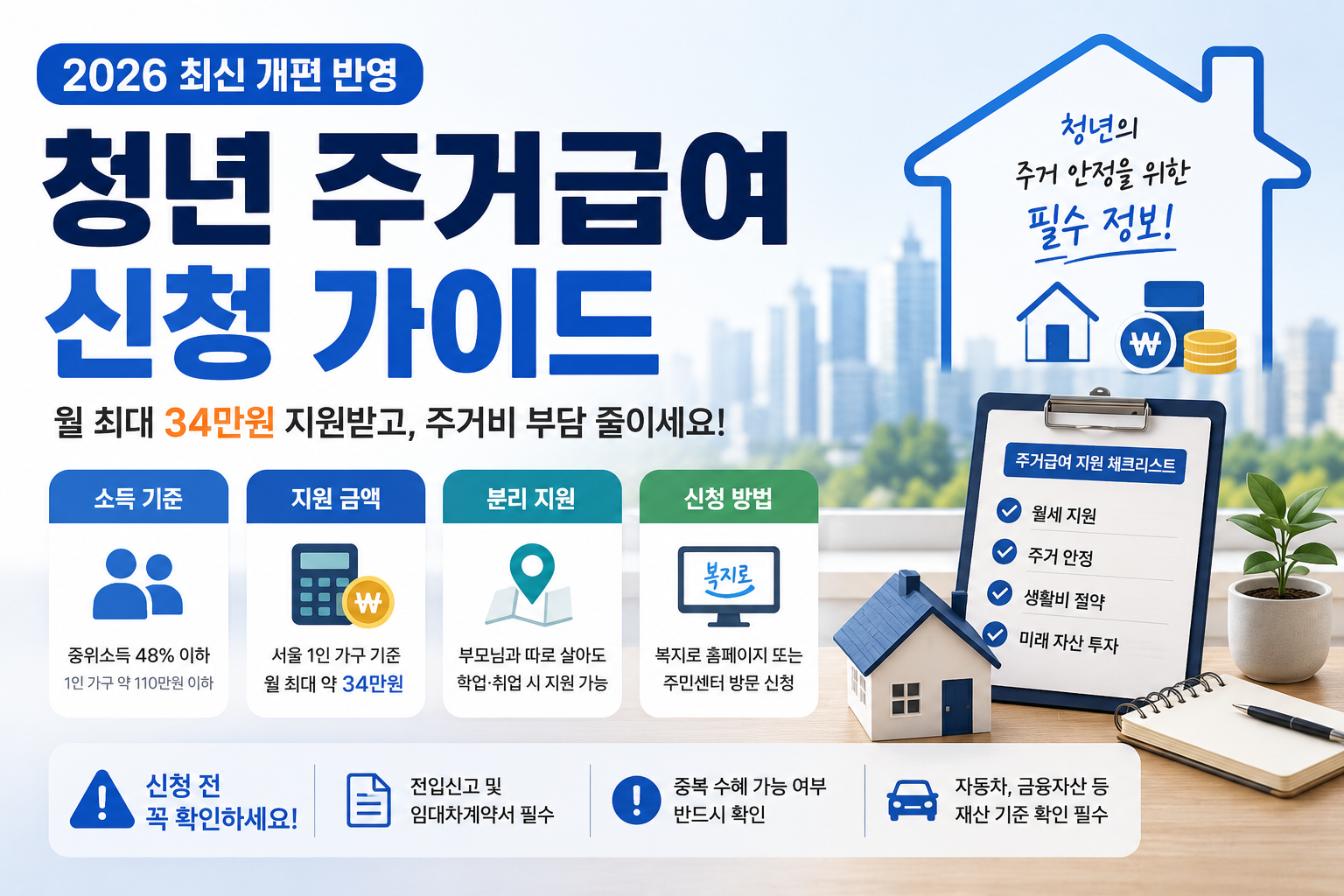 2026 청년 주거급여 신청 자격 소득기준 월세지원 금액 총정리